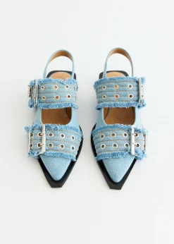 Denim Charms Feminine Buckle Ballerinas