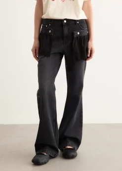 Flower Lace Attached Bootcut Jeans