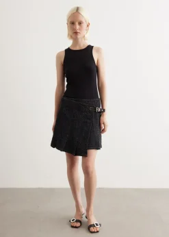 Fluffy Denim Wrap Mini Skirt