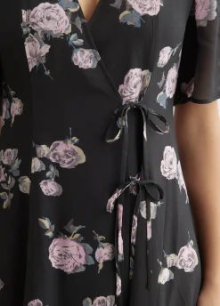 Fluid Crepe Wrap Midi Dress