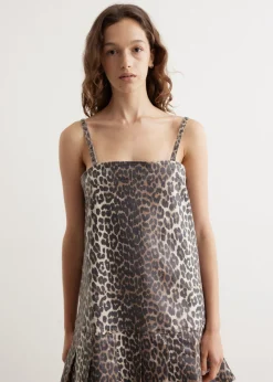 Foil Print Denim Strap Dress