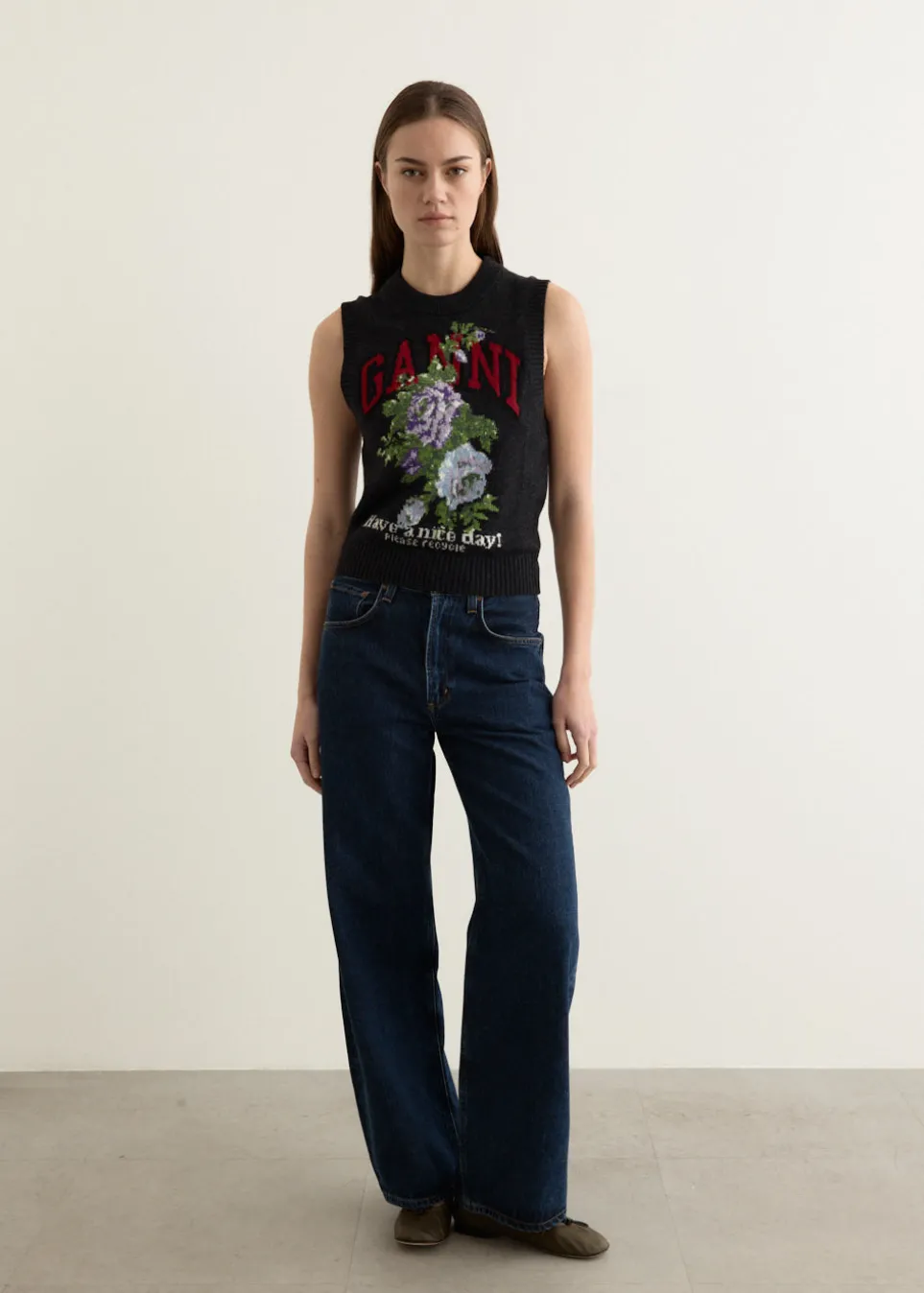 Graphic Wool Mix Flowers Vest