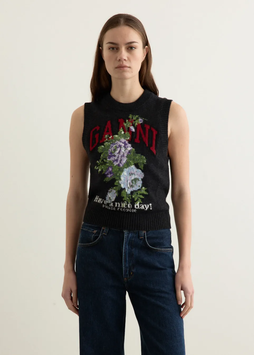 Graphic Wool Mix Flowers Vest