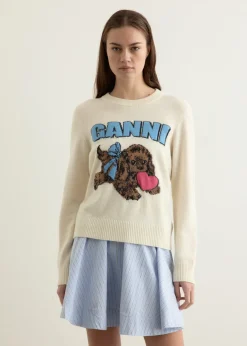 Graphic Wool Mix Fluffy Puppy Love Crewneck