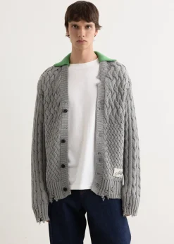 Green Collar V-Neck Cardigan