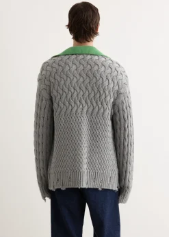 Green Collar V-Neck Cardigan