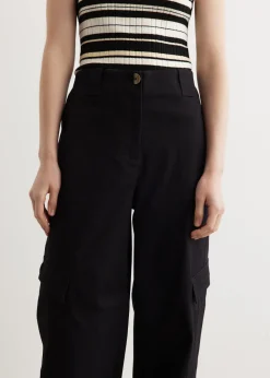 Herringbone Canvas Mid Waist Pants