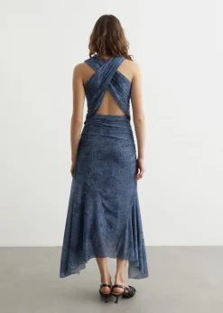 Marl Mesh Long Ruched Crossover Dress