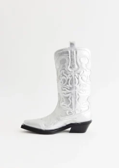 Mid Shaft Embroidered Western Boots