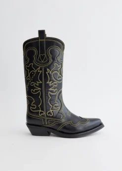Mid Shaft Embroidered Western Boots