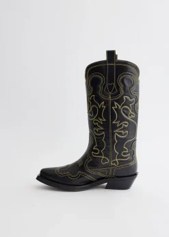 Mid Shaft Embroidered Western Boots