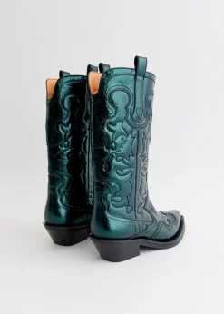 Mid Shaft Metallic Embroidered Western Boots