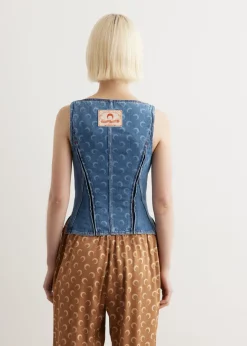 Moon Laser Denim Corset Top