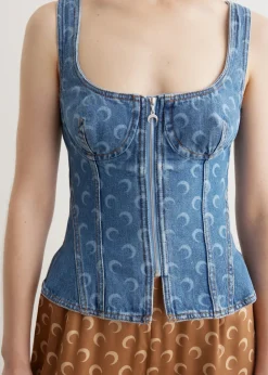 Moon Laser Denim Corset Top