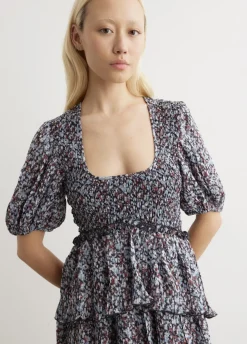 Pleated Georgette Layer Smock Midi Dress