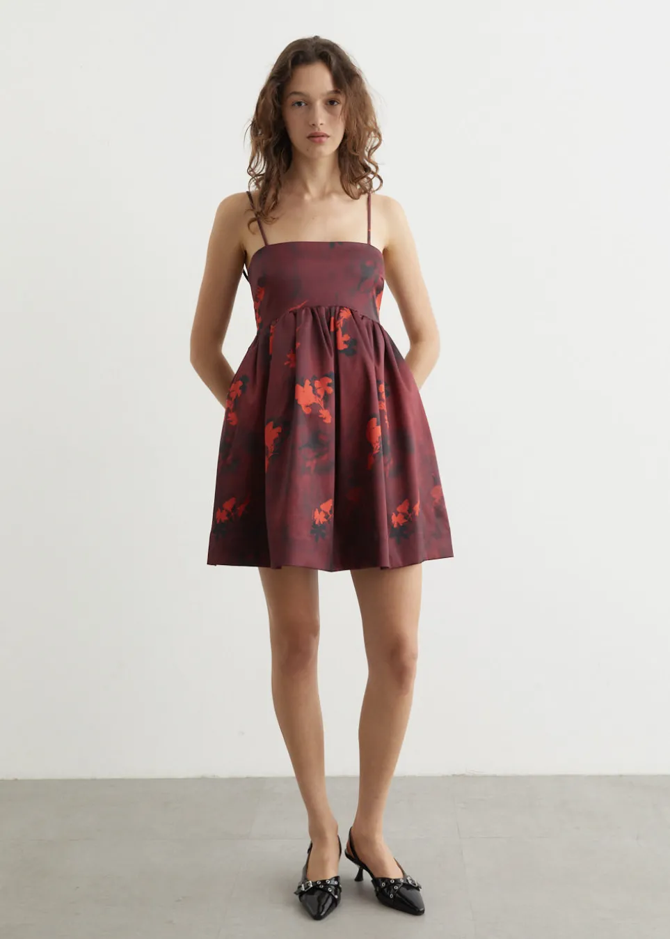 Printed Double Satin Strap Mini Dress