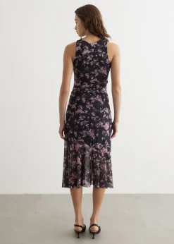 Printed Mesh Sleeveless Midi Dress