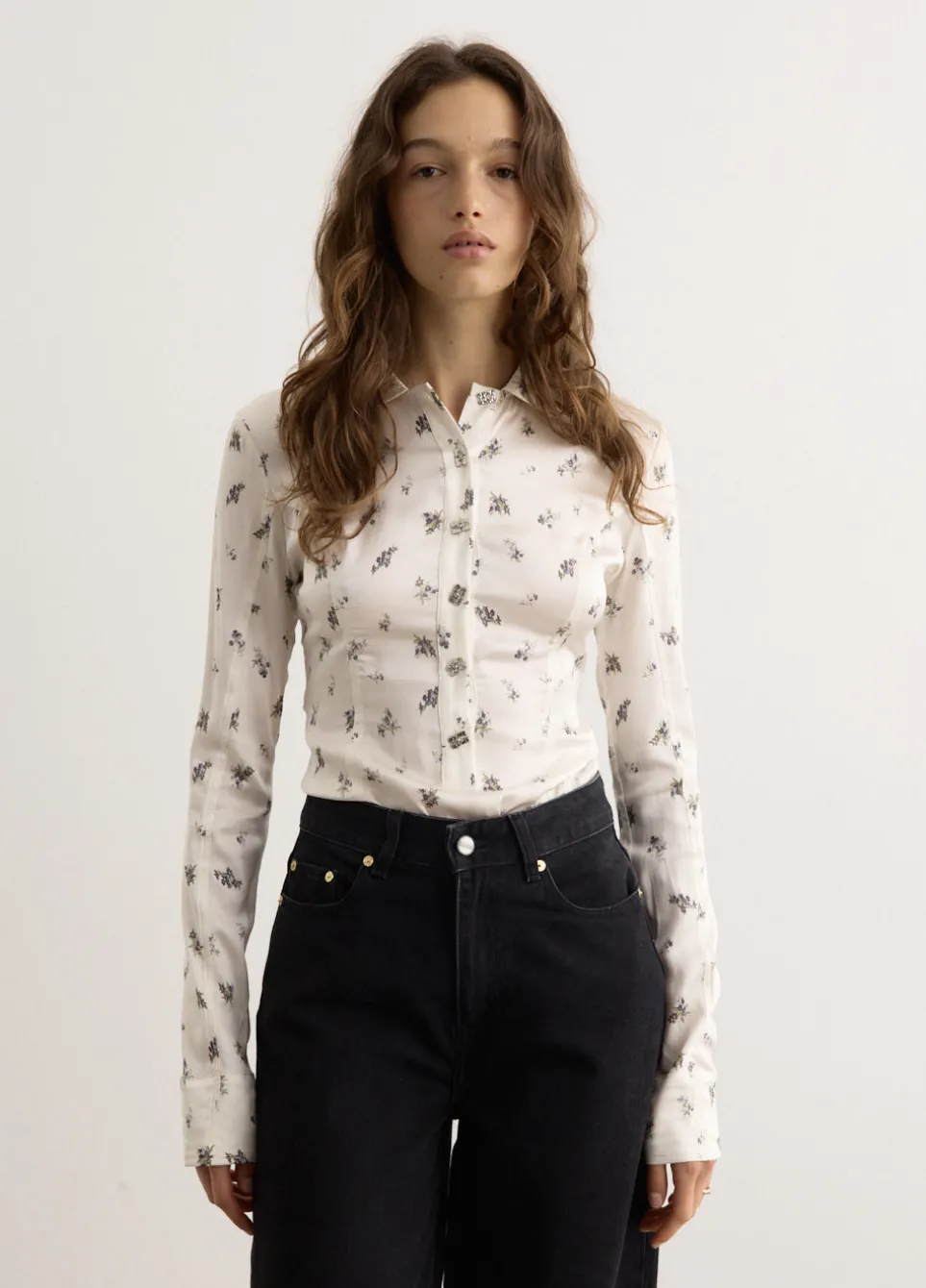 Printed Satin Button Down Bodystocking