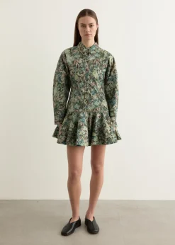 Printed Stretch Cotton Buttoned Mini Dress