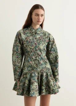 Printed Stretch Cotton Buttoned Mini Dress