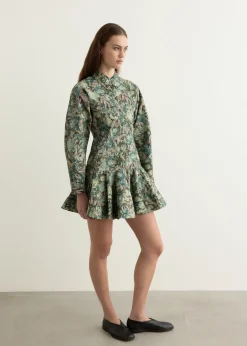 Printed Stretch Cotton Buttoned Mini Dress