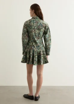 Printed Stretch Cotton Buttoned Mini Dress