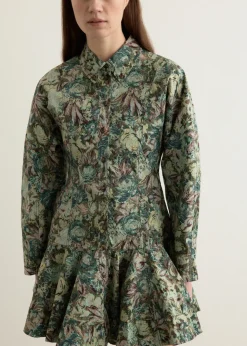 Printed Stretch Cotton Buttoned Mini Dress