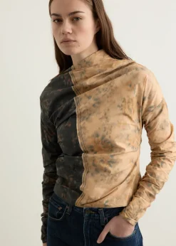 Printed Stretch Cotton Ruched Top