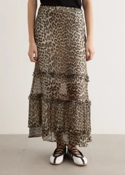 Printed Viscose Chiffon Long Ruffle Skirt