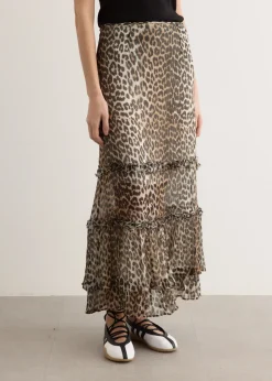 Printed Viscose Chiffon Long Ruffle Skirt