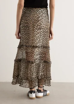 Printed Viscose Chiffon Long Ruffle Skirt