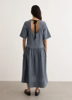 Seersucker Check Midi Dress