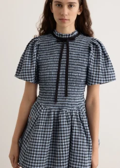 Seersucker Check Mini Smock Dress