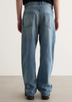 Selvedge Faded Light Denim Wide Pants
