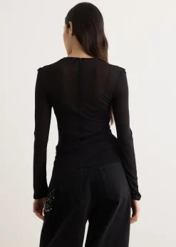 Sheer Fitted Ballet Mesh Top With Bip