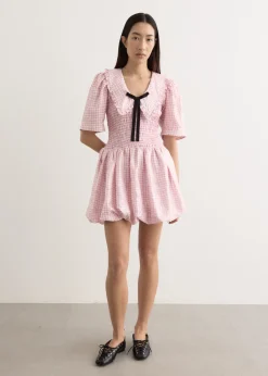 Shibori Pleat Mini Smock Bubble Dress