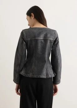 Shimmery Foil Denim Fitted Blazer