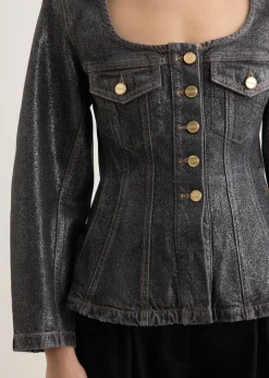 Shimmery Foil Denim Fitted Blazer