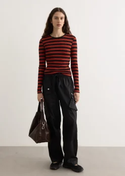 Soft Cotton Rib Striped Long Sleeve T-Shirt