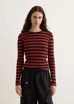 Soft Cotton Rib Striped Long Sleeve T-Shirt