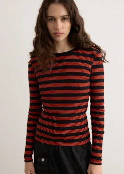 Soft Cotton Rib Striped Long Sleeve T-Shirt