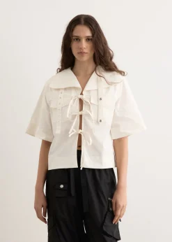 Stretch Cotton Cowl Neck Blouse