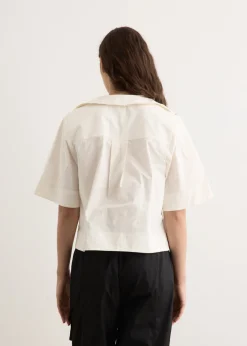 Stretch Cotton Cowl Neck Blouse