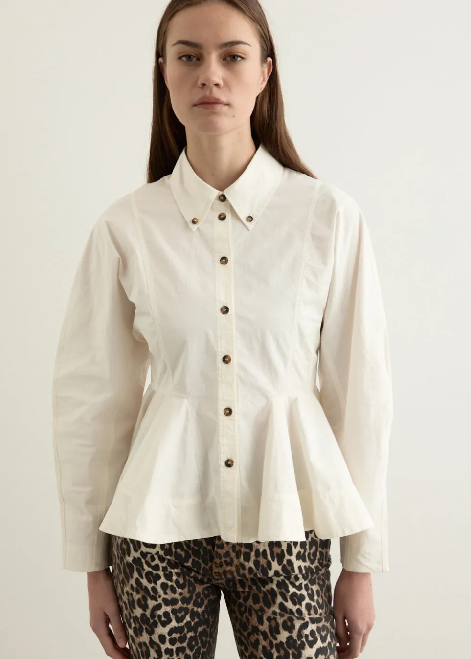 Stretch Cotton Peplum Shirt