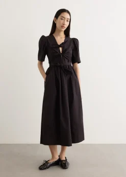 Stretch Cotton Tie Strap Midi Dress