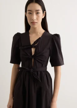 Stretch Cotton Tie Strap Midi Dress