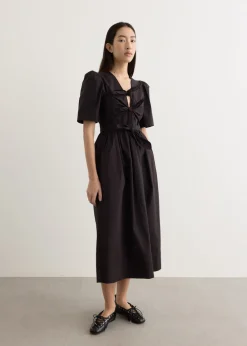 Stretch Cotton Tie Strap Midi Dress