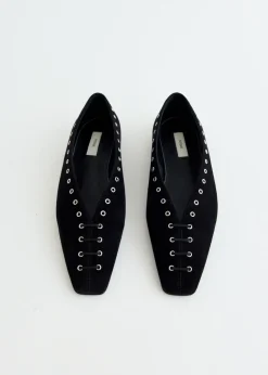 Suede Lace Up Ballerinas