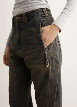 Unisex Twisted Zipper Pocket Jeans