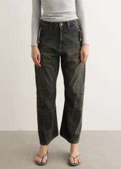 Unisex Twisted Zipper Pocket Jeans